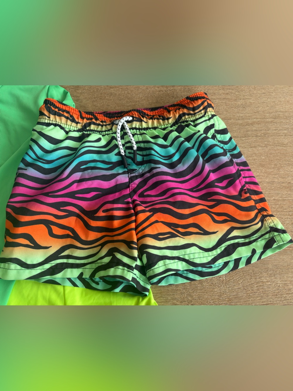 art class Rainbow Zebra Stripe Kids Swim Trunks - Green, Blue, Pink, Orange